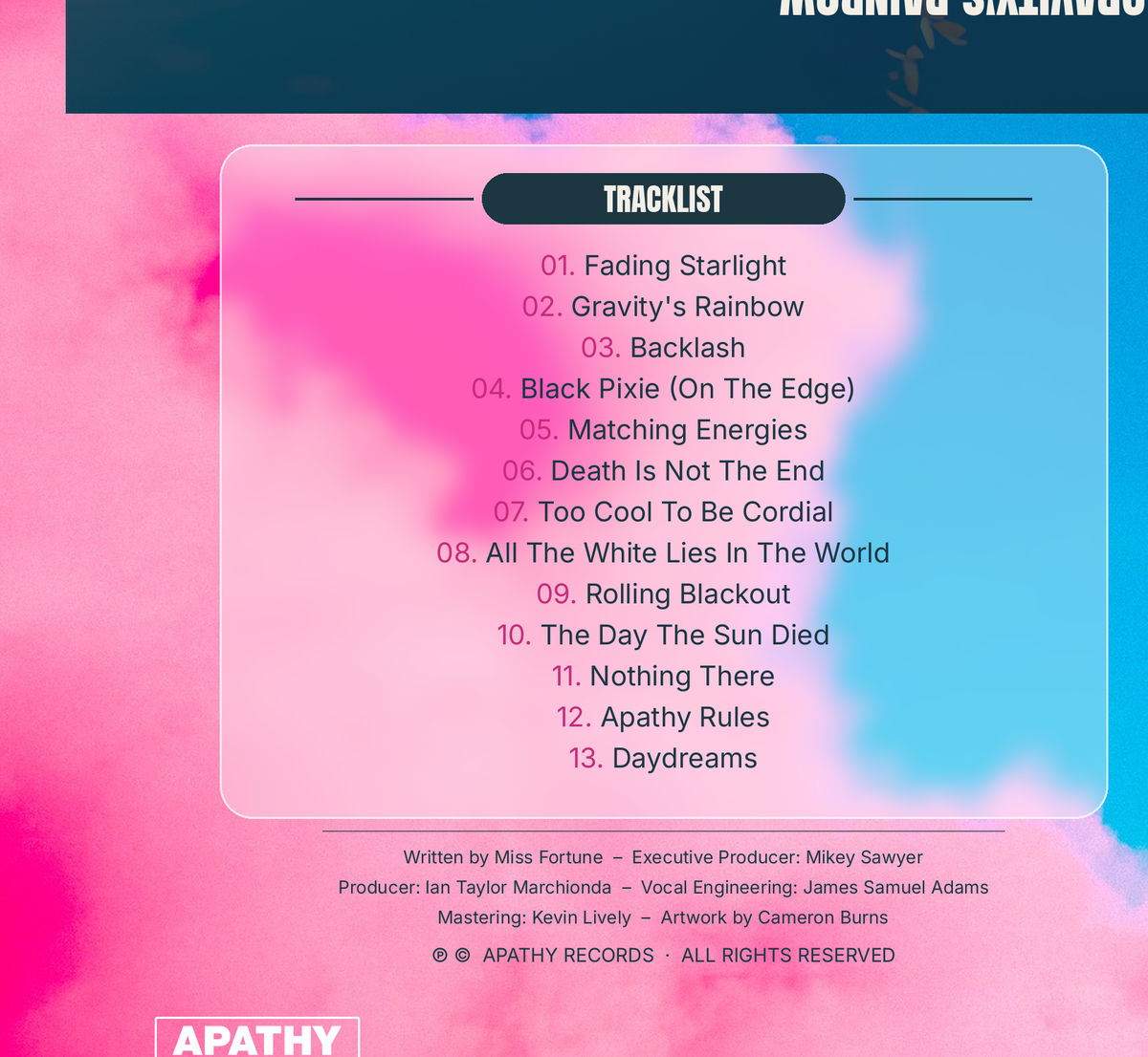Gravity's Rainbow CD back cover with tracklist