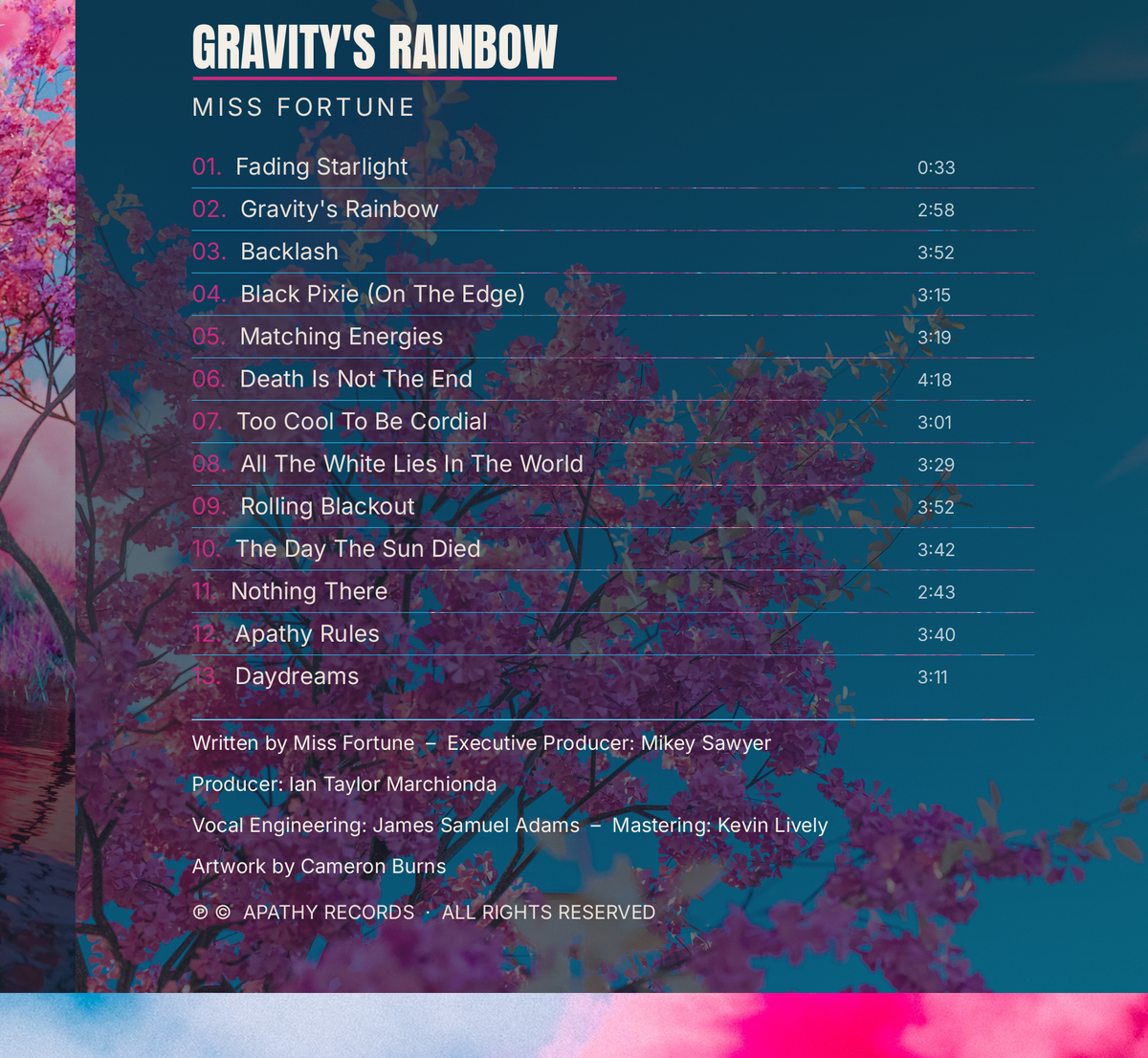 Gravity's Rainbow CD inside left panel artwork
